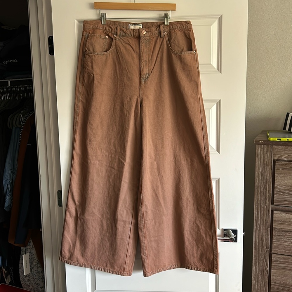 NWT FREE PEOPLE WE THE FREE CRVY GIA HIGH RISE WIDE LEG JEANS PANTS SIZE 35